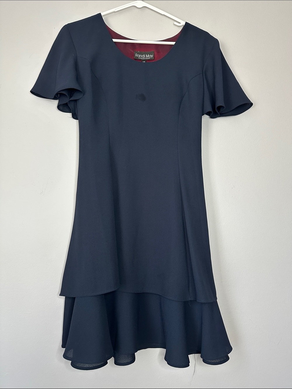 Randy May Navy Layered Flutter-Sleeve Dress size 10